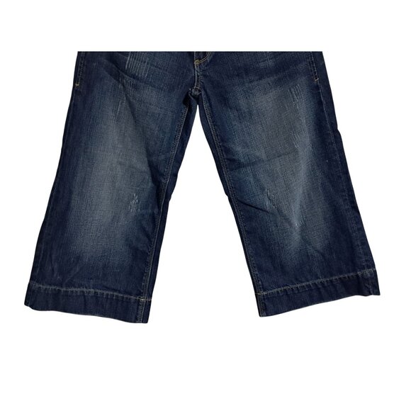 Maurices Distressed Capri Jeans Womens Juniors 5 / 6 Dark Blue Denim Wide Leg - Picture 5 of 10